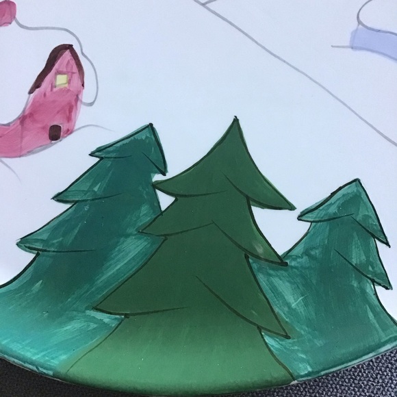 SNOW SCENE Platter Multicolored Round 14” diameter - Picture 5 of 7